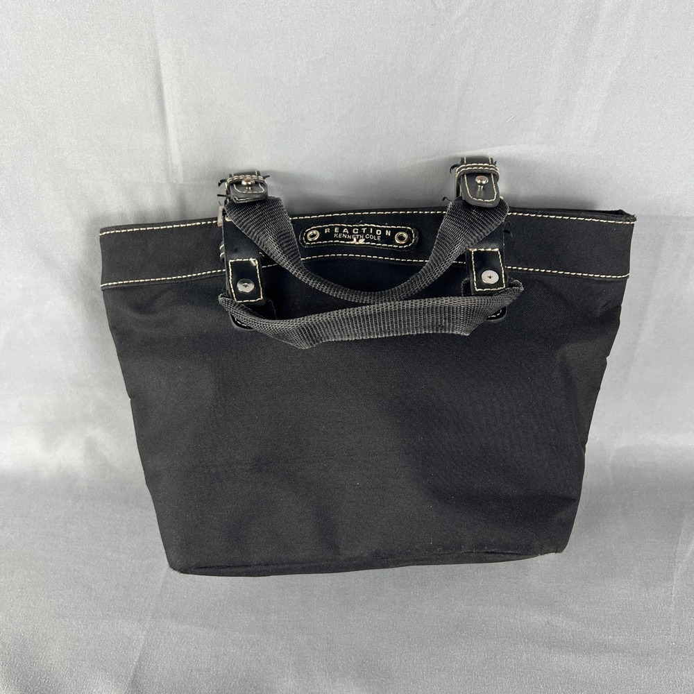 Reaction Kenneth Cole Tote Bag Womens Black Patch Front Logo Inner Zip Pockets